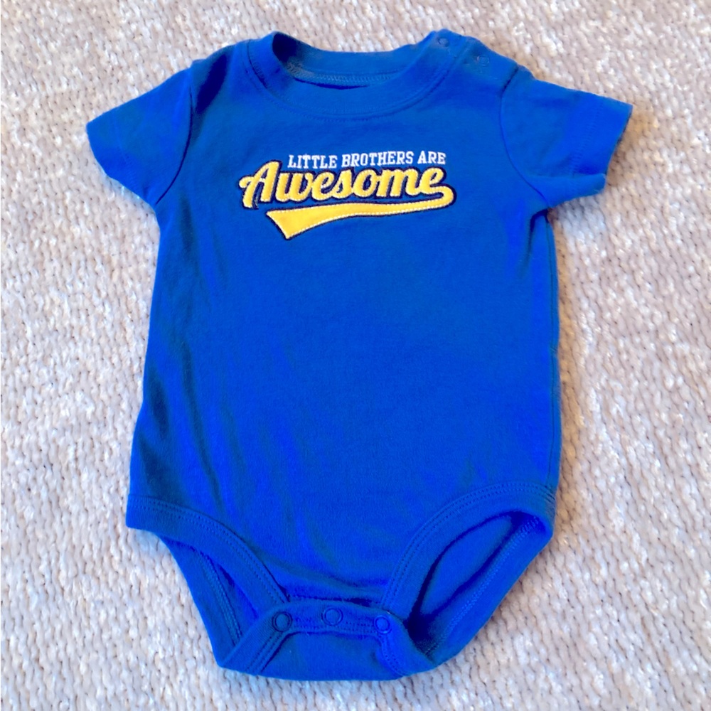 Little Brother Embroidered‎ Onesie, Blue, Little Brothers Are Awesome, 6 months